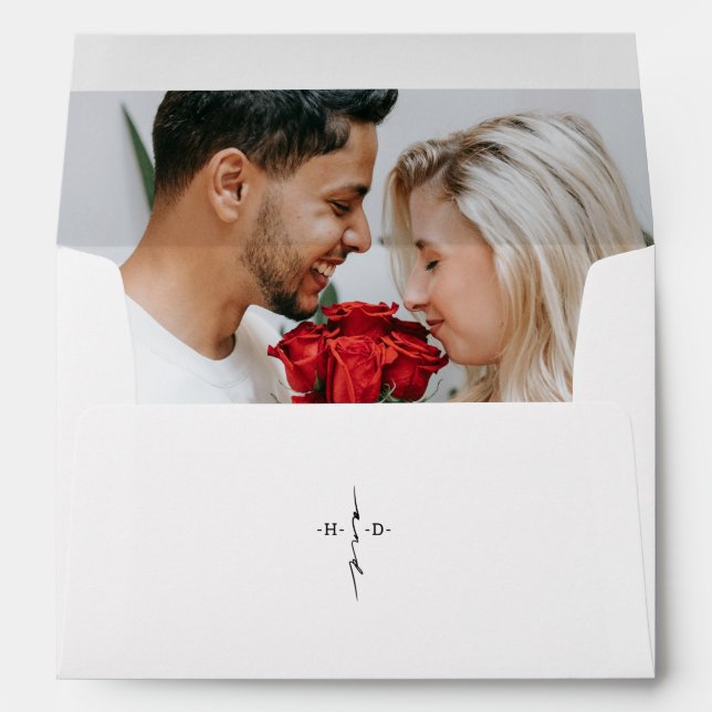 Monogrammed Hand Lettered Photo Wedding Invitation Envelope (Back (Bottom))