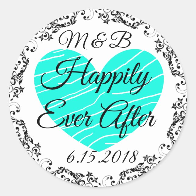 Monogrammed Happily Ever After Wedding Stickers (Front)