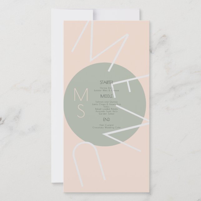 Monogrammed  Heart Wedding Circular Sage Pink Menu (Front)