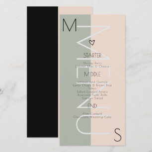 Monogrammed Heart Wedding Sage Pink Menu