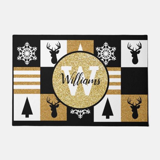 Monogrammed Holiday Glitter Doormat (Front)