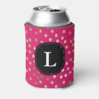 Monogrammed Hot Pink and Gold Glitter Polka Dot