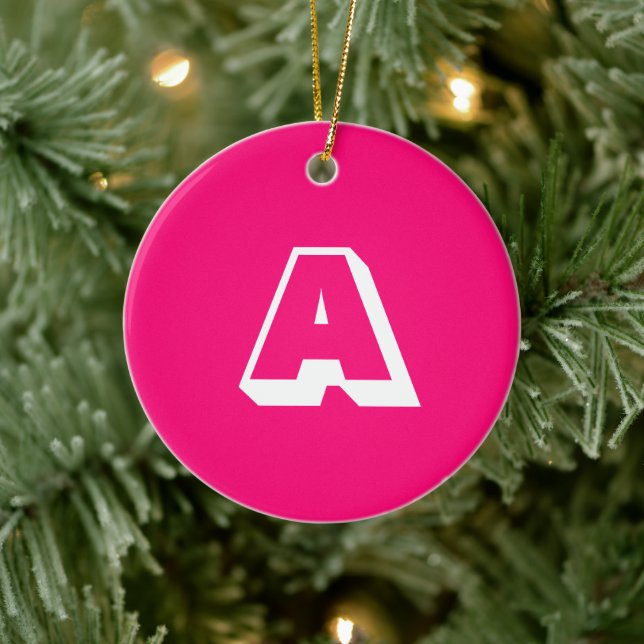 Monogrammed hot pink fuchsia custom initial ceramic ornament (Tree)
