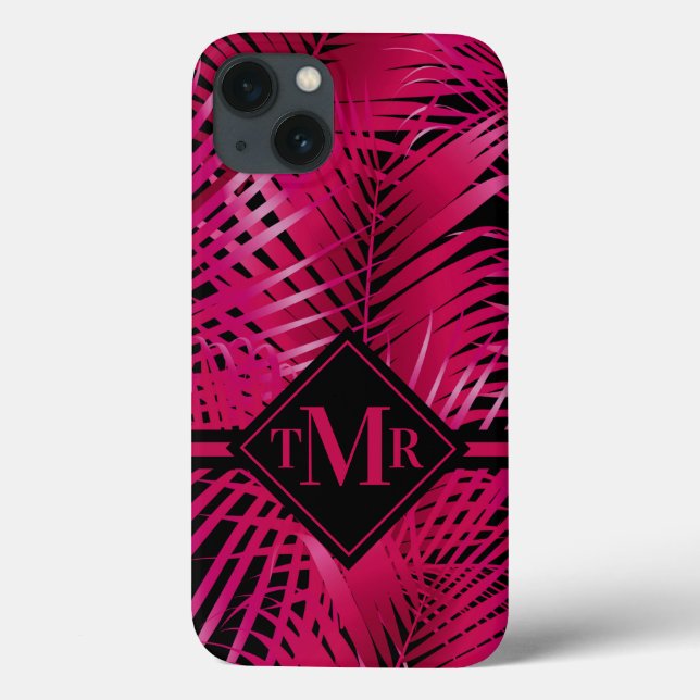 Monogrammed Hot Pink Palm Case-Mate iPhone Case (Back)