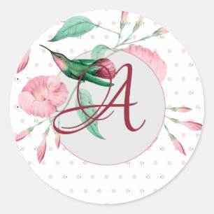 Monogrammed Hummingbird Pink Mint Floral Gift Tags