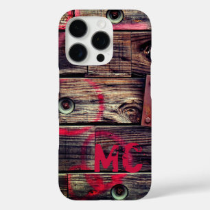 Monogrammed Industrial Rustic Wood Pattern iPhone 16 Pro Case