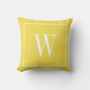 Monogrammed Inital Modern Trendy Yellow White Throw Pillow