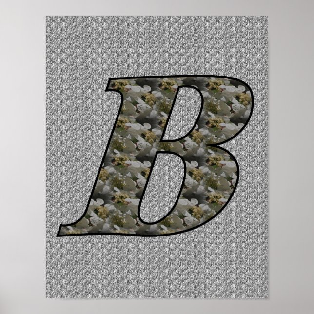 Monogrammed Initial B Hydrangea Floral Poster (Front)