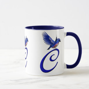 Monogrammed Initial C Elegant Bluebird Mug