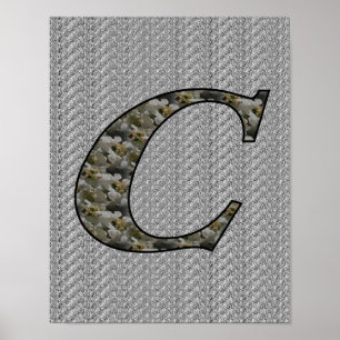 Monogrammed Initial C Hydrangea Floral Poster