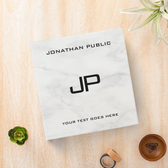 Monogrammed Initial Custom Template White Marble Binder (In Situ)