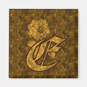 Monogrammed Initial E Gold Peony Magnet