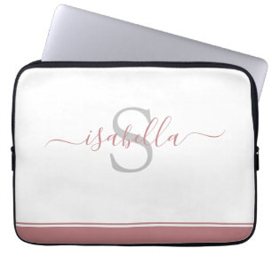 Monogrammed Initial Elegant Script Dusty Rose Laptop Sleeve