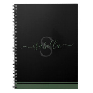 Monogrammed Initial Elegant Script Green Notebook