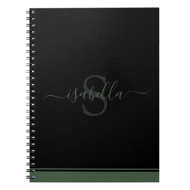 Monogrammed Initial Elegant Script Green Notebook (Front)
