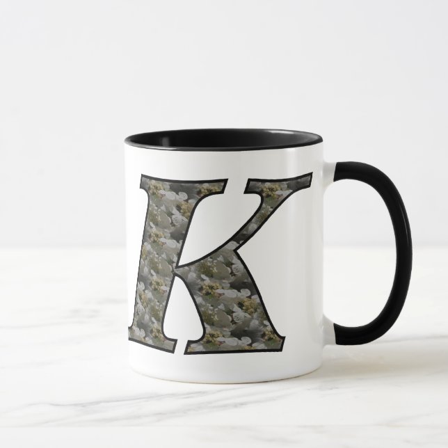 Monogrammed Initial K Hydrangea Floral Mug (Right)