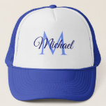 Monogrammed Initial Letter Name Template Unisex Trucker Hat<br><div class="desc">Monogrammed Initial Letter Name Template Unisex Elegant Trendy White And Royal Blue Trucker Hat.</div>