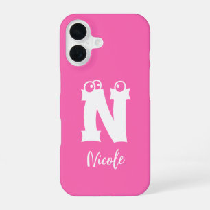 Monogrammed initial letter script name pink iPhone 16 case