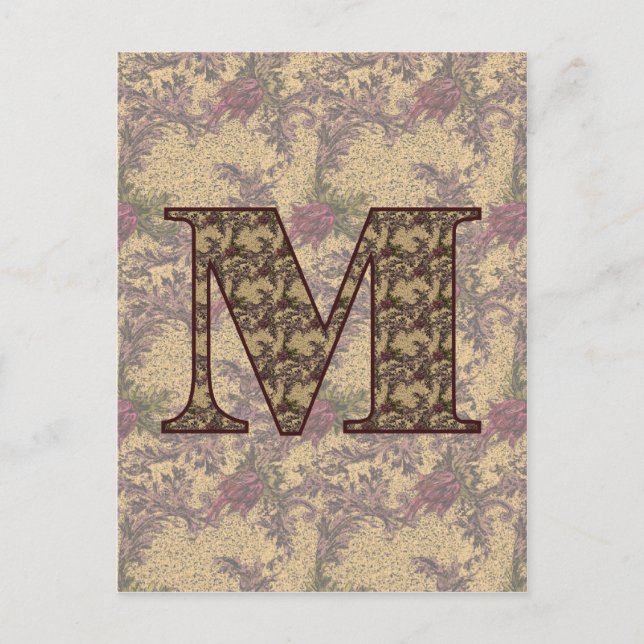 Monogrammed Initial M Elegant Floral Postcard (Front)
