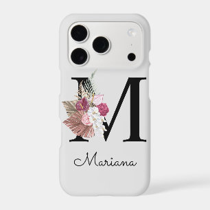 Monogrammed Initial M Pink Boho Floral