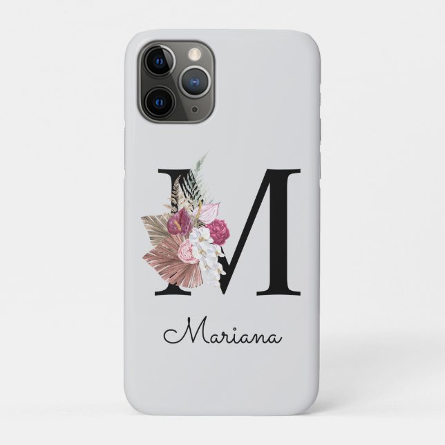 Monogrammed Initial M Pink Boho Floral Case-Mate iPhone Case (Back)