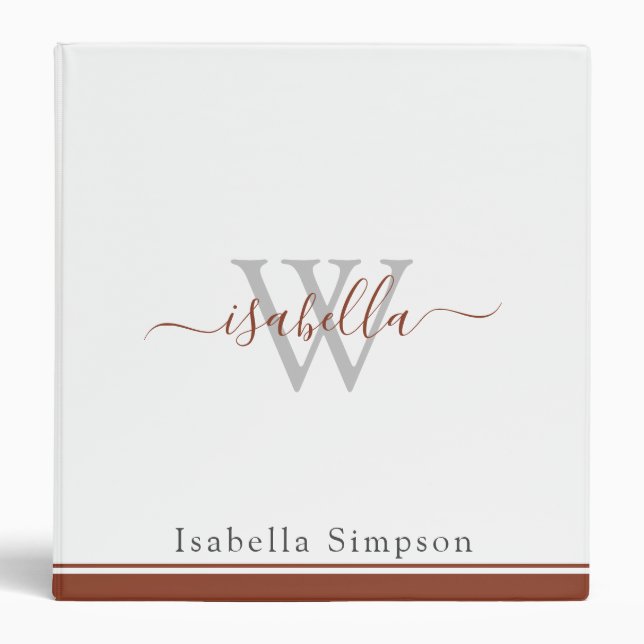 Monogrammed Initial  Modern Script Rust Binder (Front)