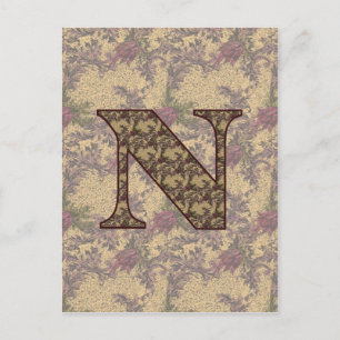 Monogrammed Initial N Elegant Floral Postcard