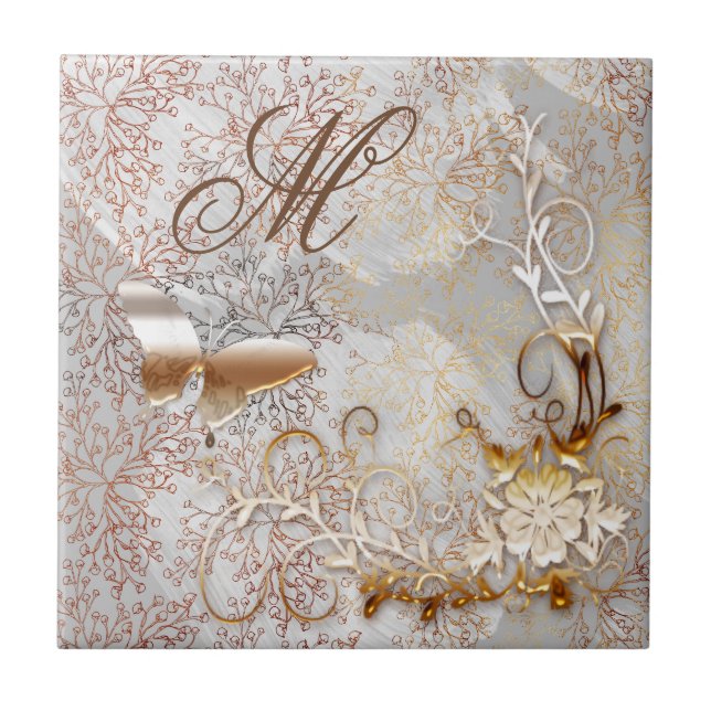 Monogrammed Initial Rose Gold Ceramic Tile (Front)