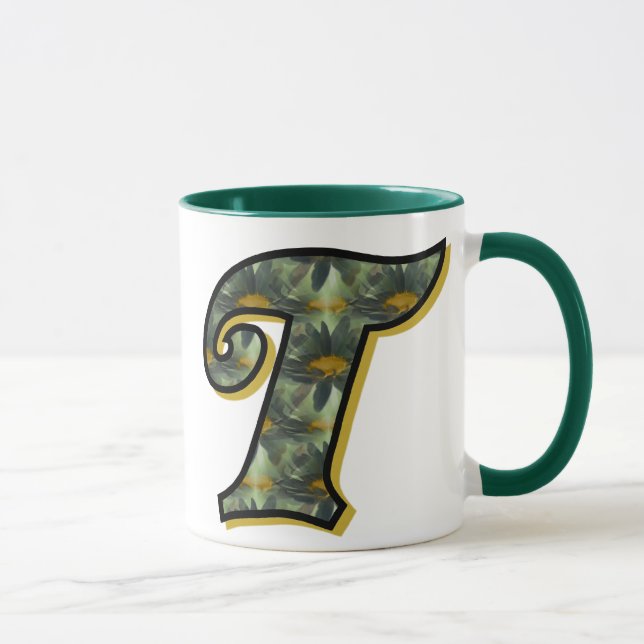 Monogrammed Initial T Daisies Mug (Right)