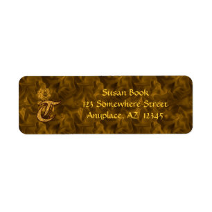 Monogrammed Initial T Gold Peony Address Label