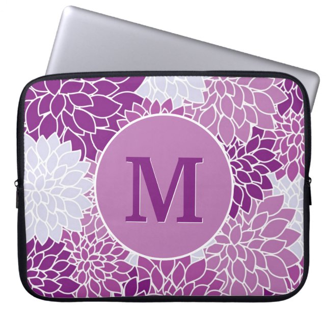 Monogrammed Initial Vintage Purple Floral Pattern Laptop Sleeve (Front)