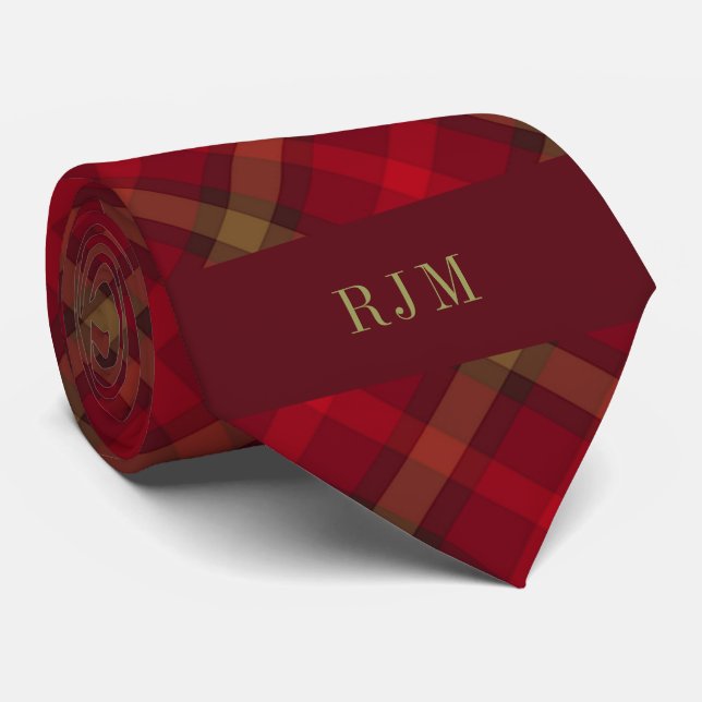 Monogrammed Initials and Red Plaid Tie (Rolled)