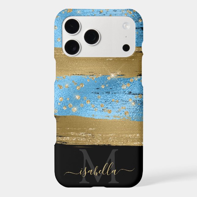 Monogrammed Initials Black Blue Gold (Back)
