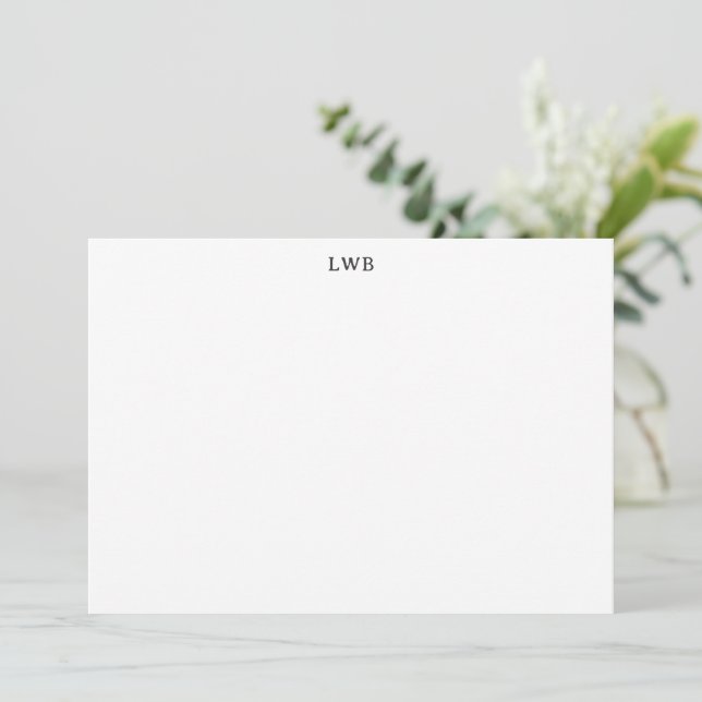 Monogrammed Initials Black White Modern Stationery Card (Standing Front)