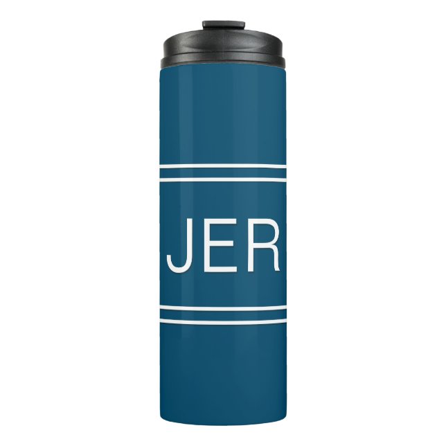 Monogrammed Initials Blue Travel Drinkware Coffee Thermal Tumbler (Front)