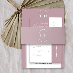 Monogrammed Initials Dusty Rose Pink Wedding Invitation Belly Band