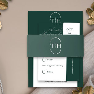 Monogrammed Initials Emerald Green Wedding Invitation Belly Band