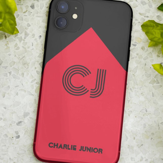 Monogrammed initials Minimalist black and red Case-Mate iPhone Case (Creator Uploaded)