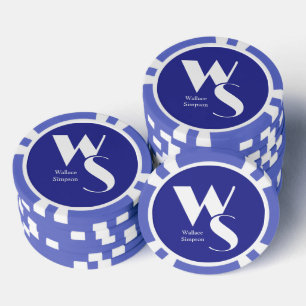 Monogrammed Initials Name Blue White Table Games Poker Chips