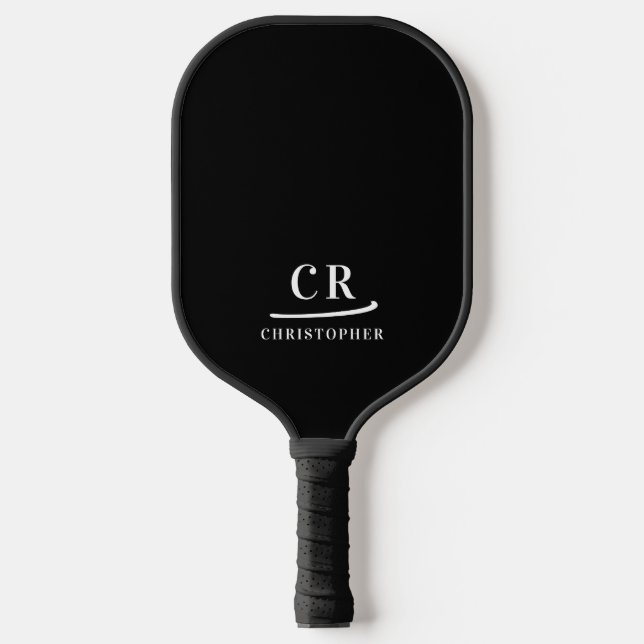 Monogrammed Initials Name Minimalist Black & White Pickleball Paddle (Front)