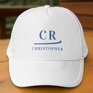 Monogrammed Initials Name Minimalist Blue & White Trucker Hat