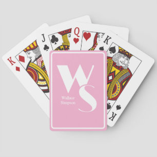 Monogrammed Initials Name Pink & White Table Game Playing Cards
