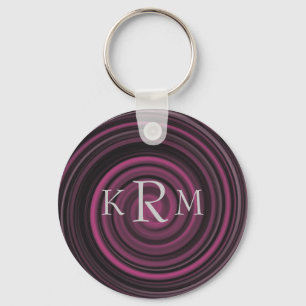 Monogrammed Initials Plum Swirls Keychain