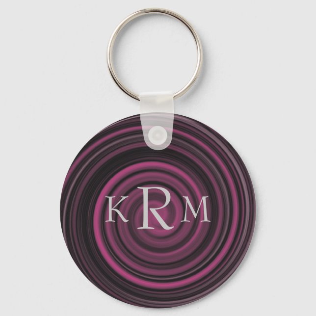 Monogrammed Initials Plum Swirls Keychain (Front)