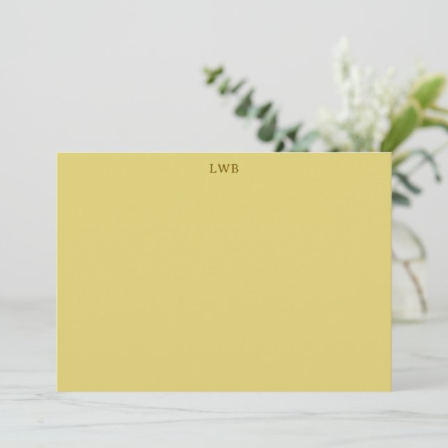 Monogrammed Initials Yellow Modern Stationery Card (Standing Front)