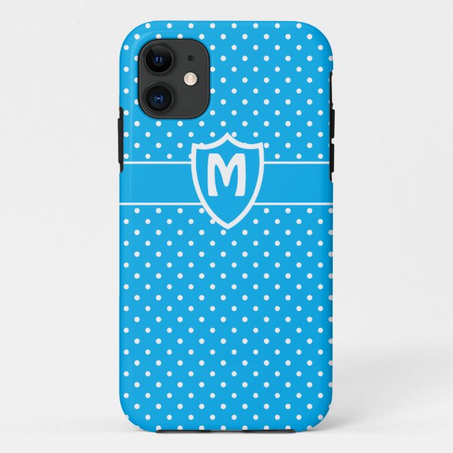 Monogrammed iPhone 5 Case, Turquoise Polka Dots Case-Mate iPhone Case (Back)
