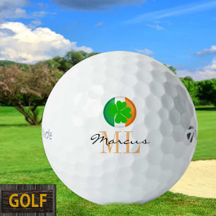 Monogrammed Irish Flag & Ireland Golf Shamrock Balls