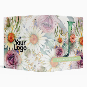 Monogrammed J Daisy Floral Watercolor Logo Punch Binder