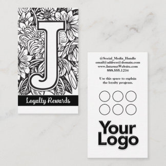 Monogrammed J Floral Black and White Company Logo  Business Card
