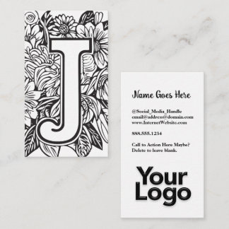 Monogrammed J Floral Black and White Company Logo Business Card